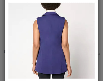 Isaac Mizrahi Live! Petite 24/7 Stretch Blazer Vest w/ Pockets. Black/Large