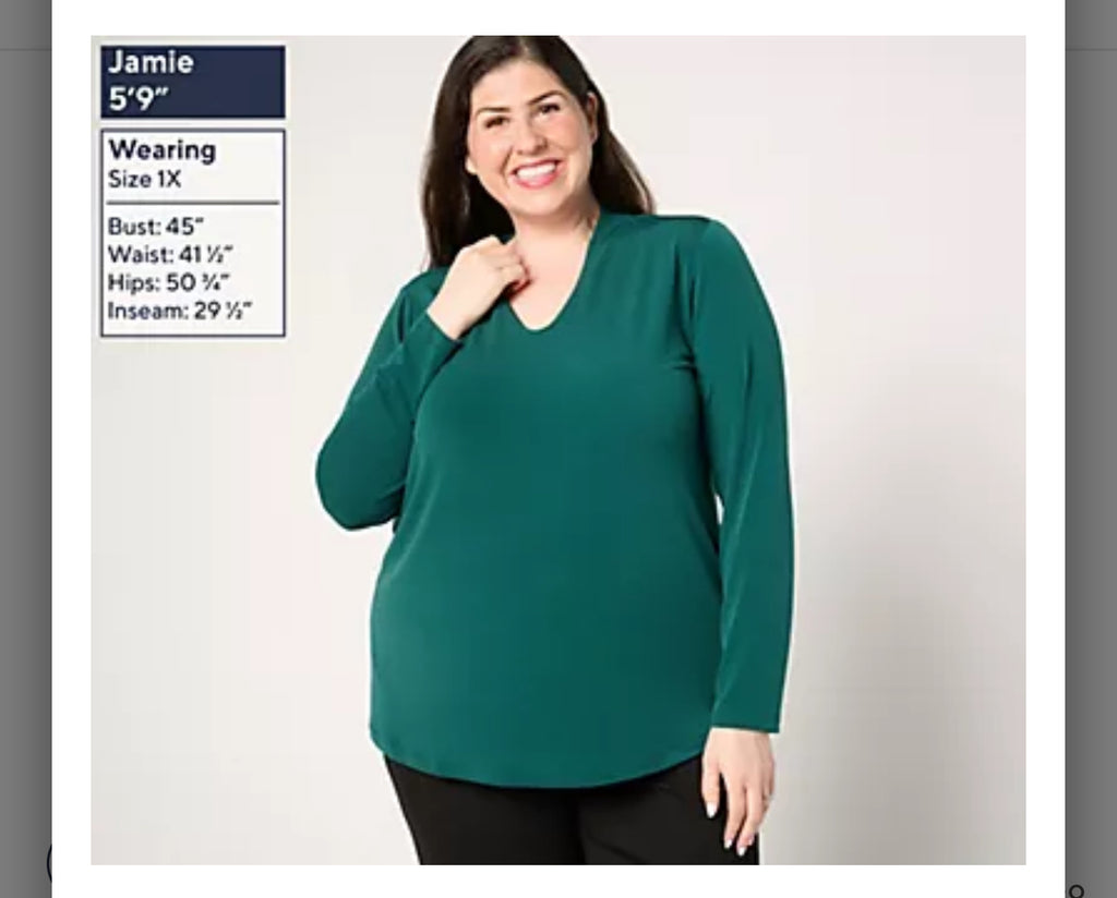 Susan Graver Modern Essentials Liquid Knit Voop Neck Top. Black/XXL