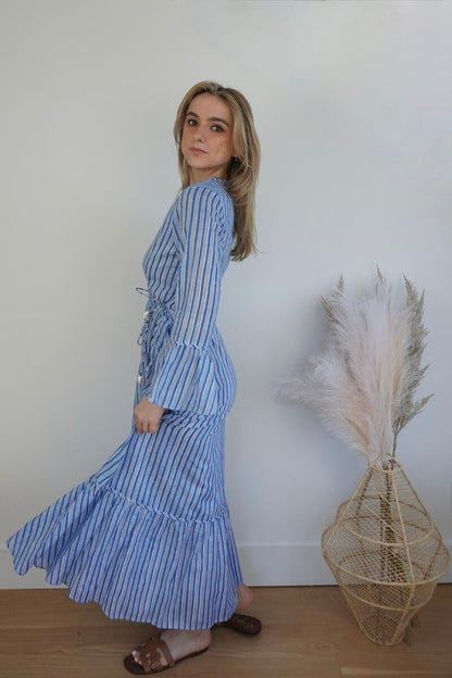 Rhode Wrap Dress in Blue Sea Stripe