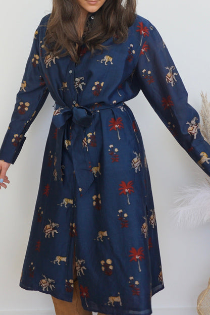 Zoey Midi Dress - Navy Tiger