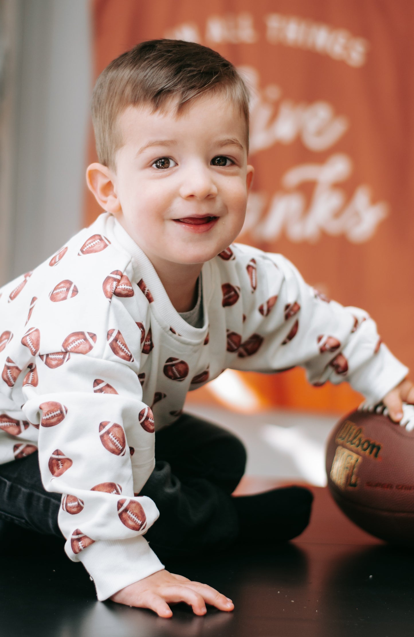 Football Print Crewneck Sweatshirt