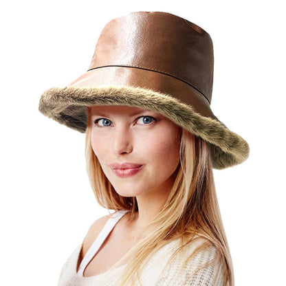 Faux Fur Inside Brim Solid Bucket Hat