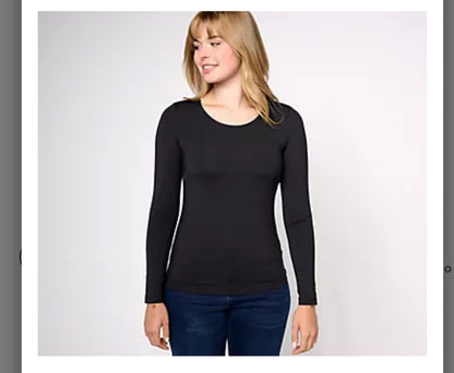 Susan Graver Smoothing Essentials Jersey Ballet Neck Top. Black/Large