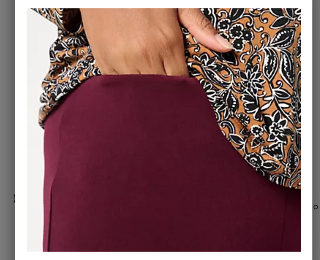 Susan Graver Modern Essentials Regular Liquid Knit Slim Pant. Merlot/ Large