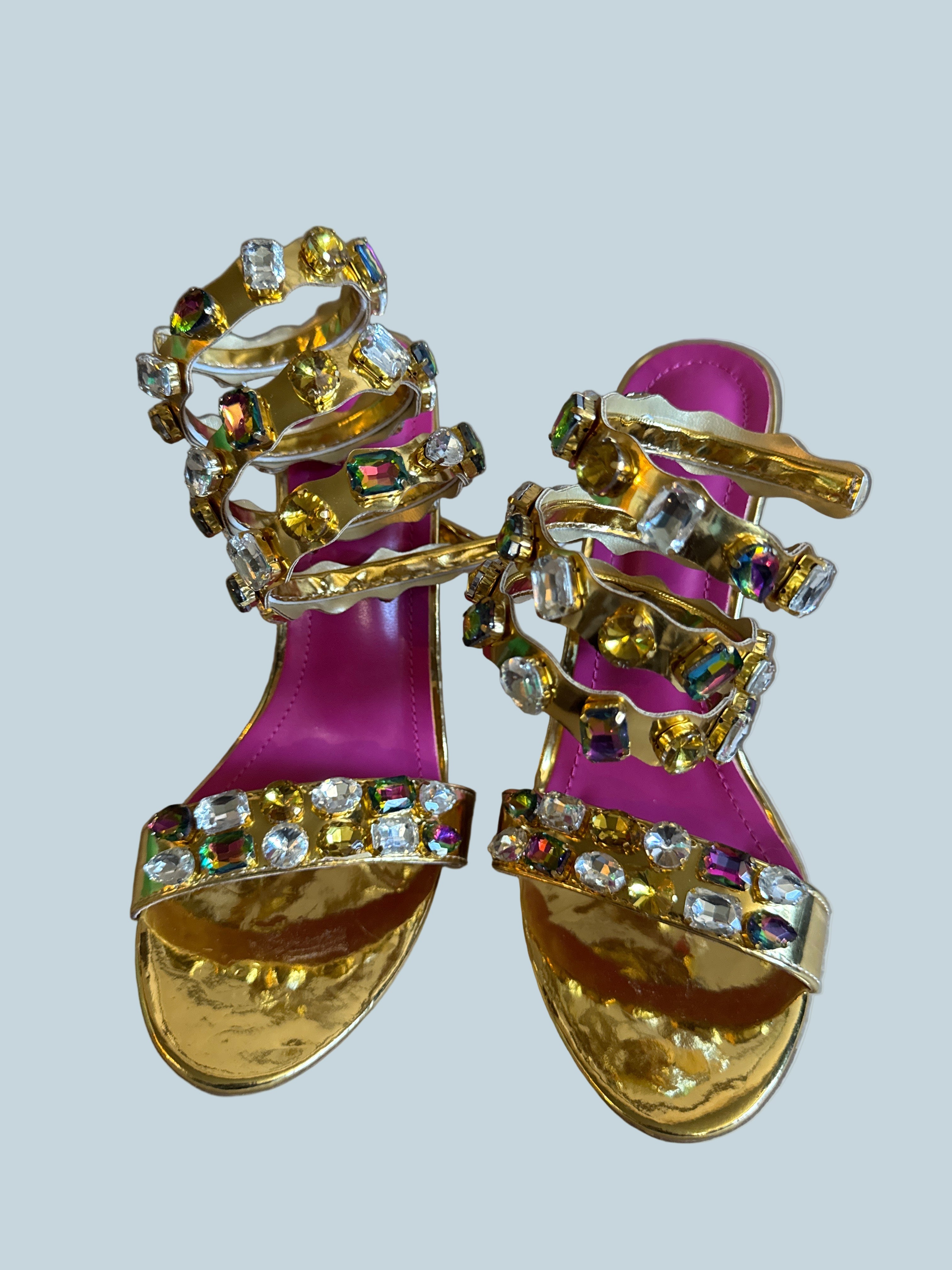 Women High Heeled Ankle Coiled up Embellish Multicolored Rhinestones. Like New. Size 40