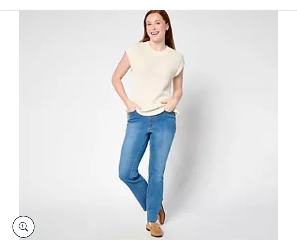 Isaac Mizrahi Live! Regular True Denim Indigo Pull On Straight Jeans. Aged Indigo/ Regular 10