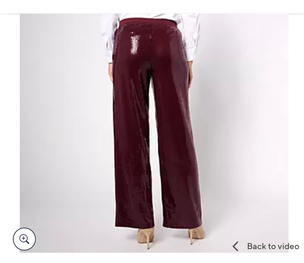 Dennis Basso Regular Sequin Knit Wide Leg Pull-On Pants