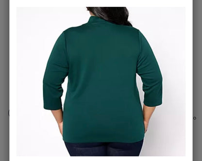 Isaac Mizrahi Live! Estate Mock Neck 3/4 Sleeve Cotton Top