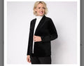 Denim & Co. Regular Stretch Velvet One Button Blazer. Black/X-Small