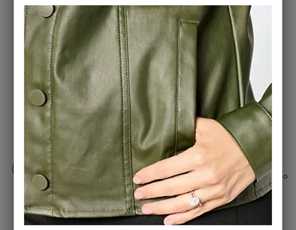 Belle by Kim Gravel Rebelleious Coated Twill Cargo Jacket. Black Olive/X-Large.