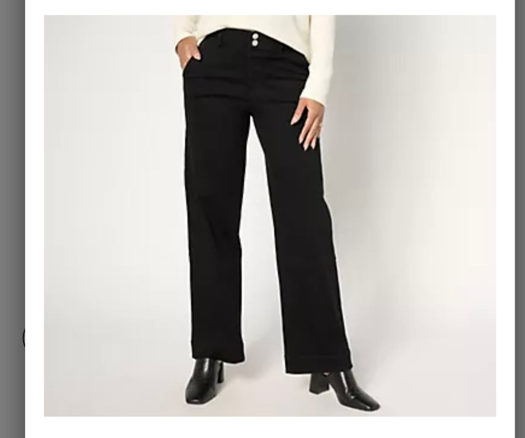 Denim & Co. Petite Black Easy Stretch Full-Length Trouser Jeans. Black/petite 8