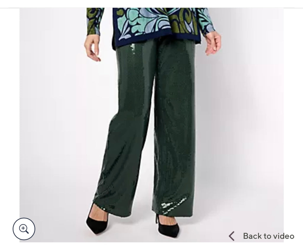 Dennis Basso Regular Sequin Knit Wide Leg Pull-On Pants