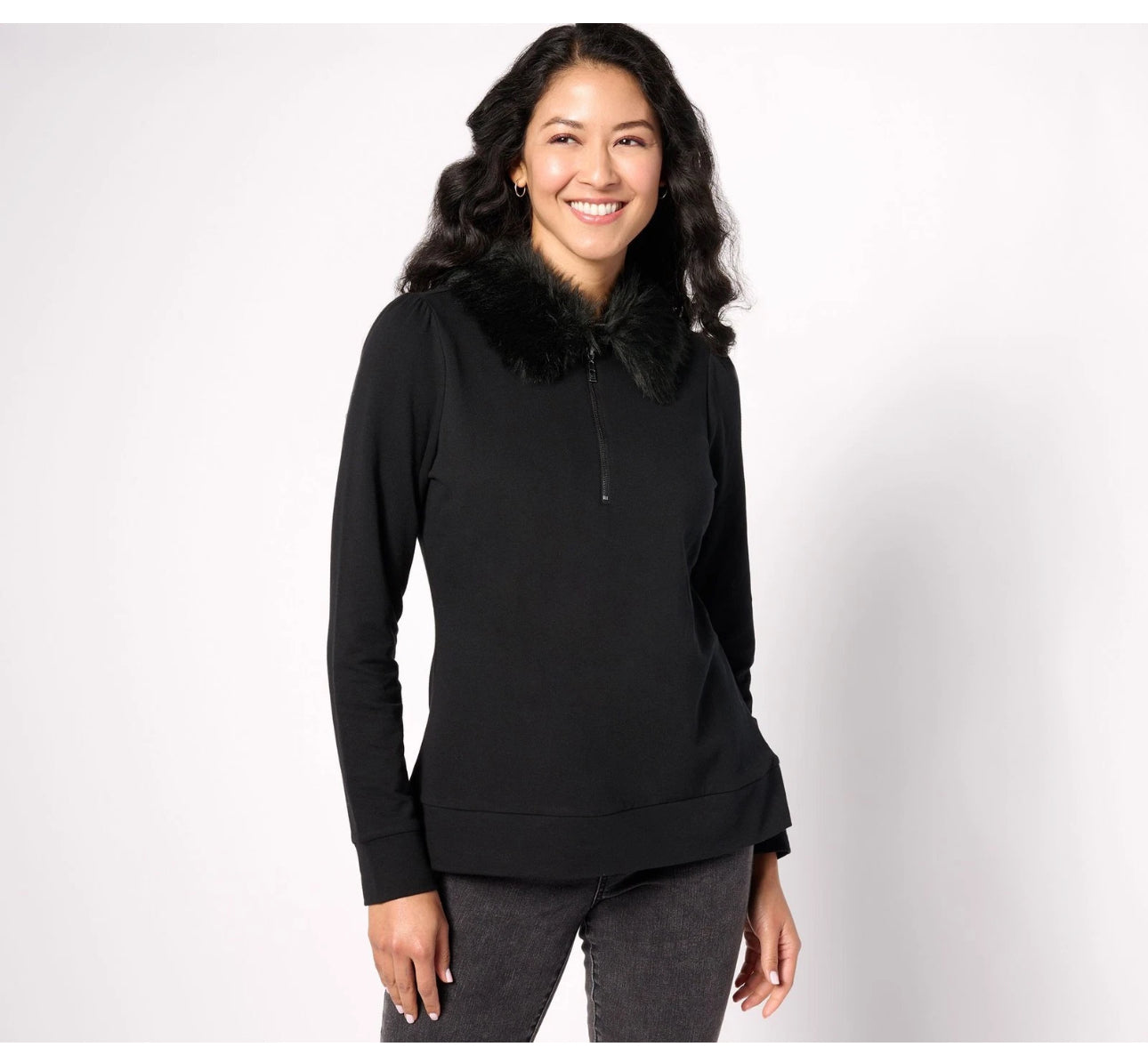 Jingle Belles by Kim Gravel Faux Fur Half Zip Sweatshirt