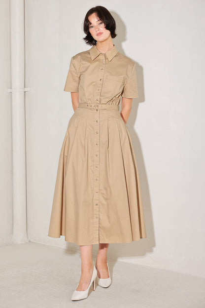 CINCHED COUTURE WOVEN MIDI DRESS