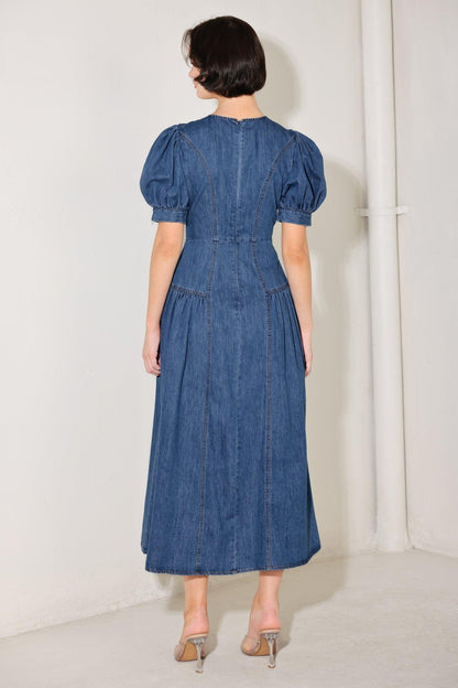 MIDDAY IN BLUE DENIM MIDI DRESS