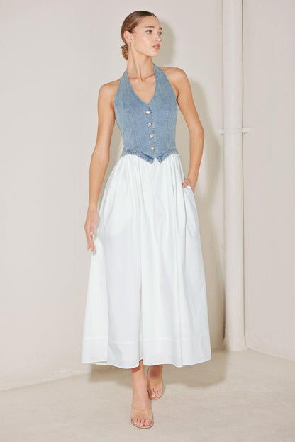 CITY TO COAST WOVEN MIDI DRESS