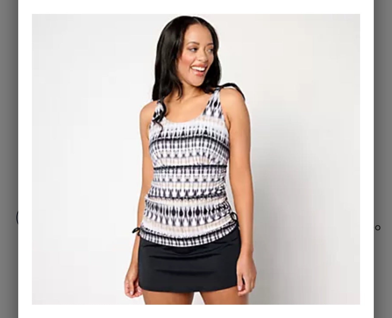 Denim & Co. Beach Ruched Side Swim Dress. Black Shibori/ Plus 28