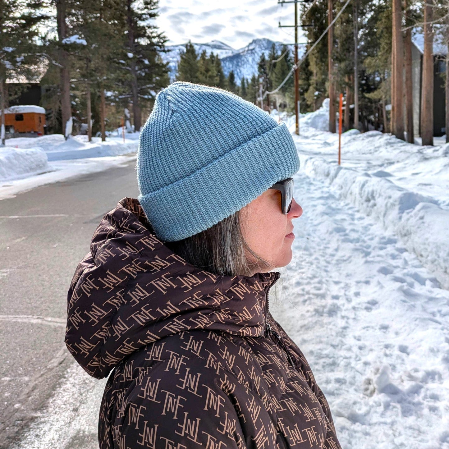 2-Tone Split Color Beanie - Mineral Blue/Tan