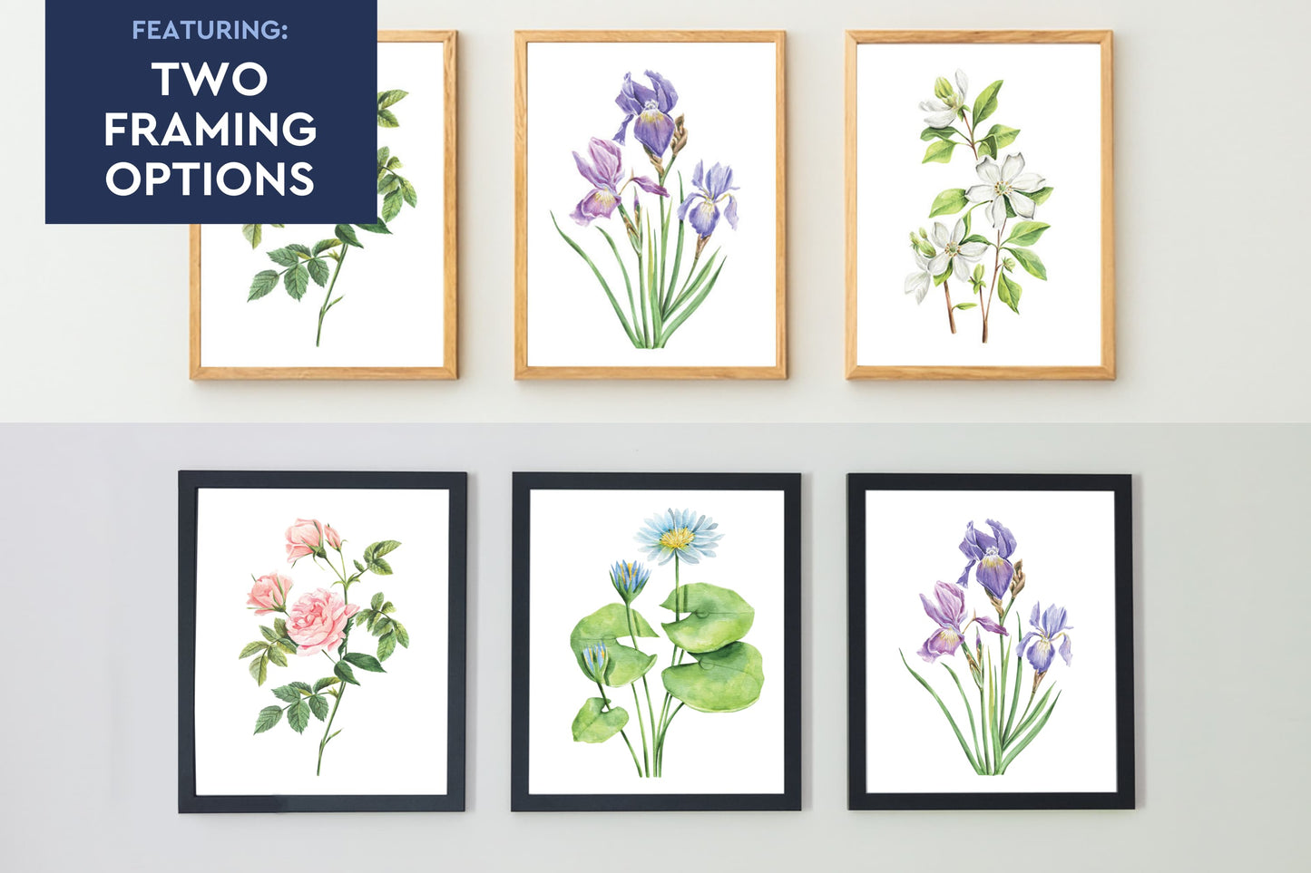 Watercolor Florals Art Print, Framed (12" x 16")