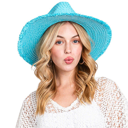 Frayed Solid Straw Sun Hat