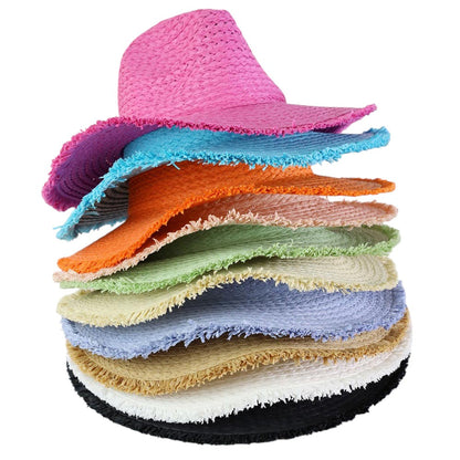 Frayed Solid Straw Sun Hat