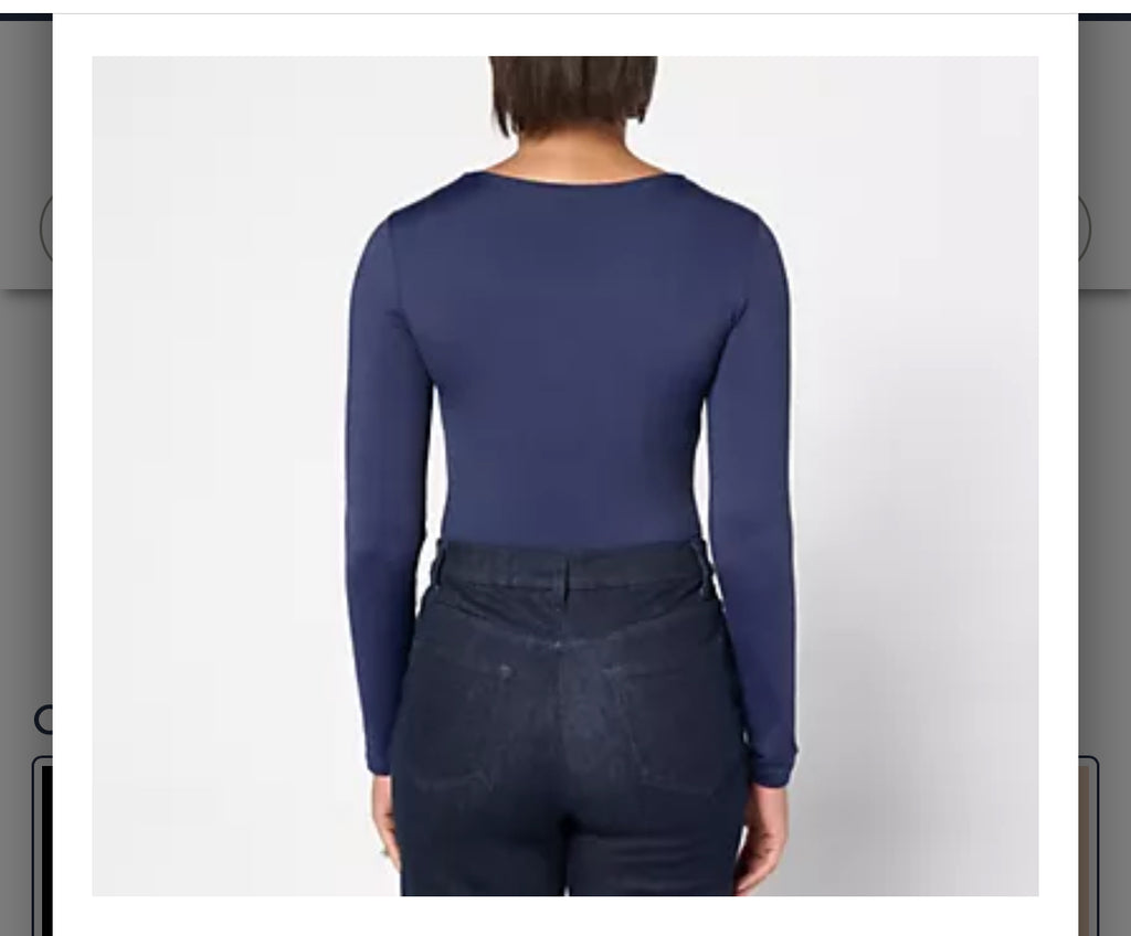 Susan Graver Smoothing Essentials Jersey Ballet Neck Top. Navy/Medium