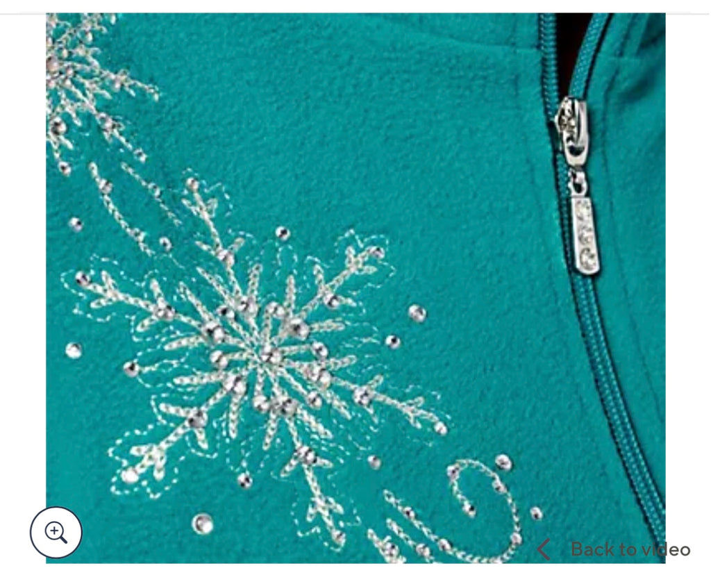 Quacker Factory Let It Snow Half Zip Fleece Top. Size Small