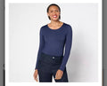Susan Graver Smoothing Essentials Jersey Ballet Neck Top. Navy/Medium