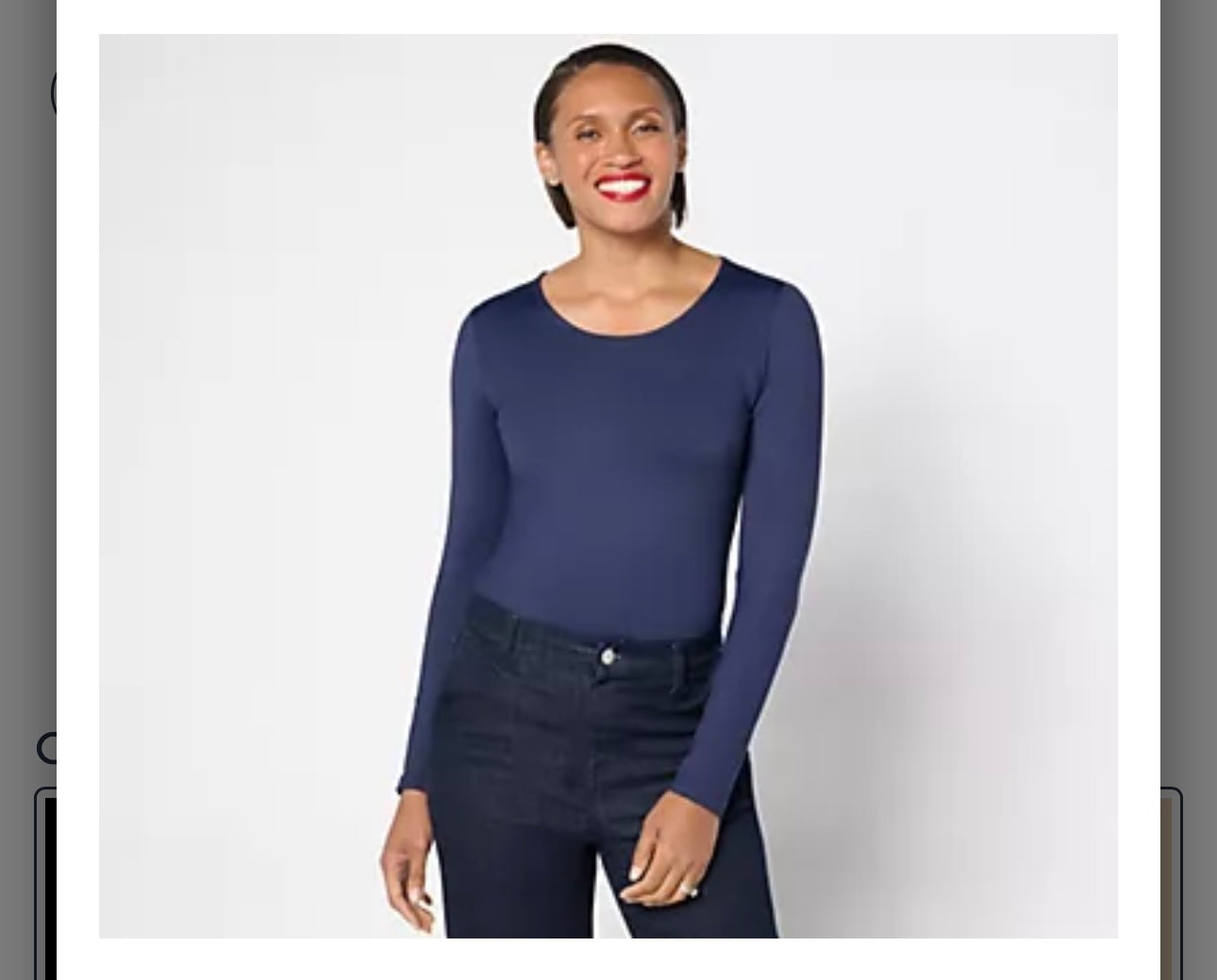 Susan Graver Smoothing Essentials Jersey Ballet Neck Top. Navy/Medium