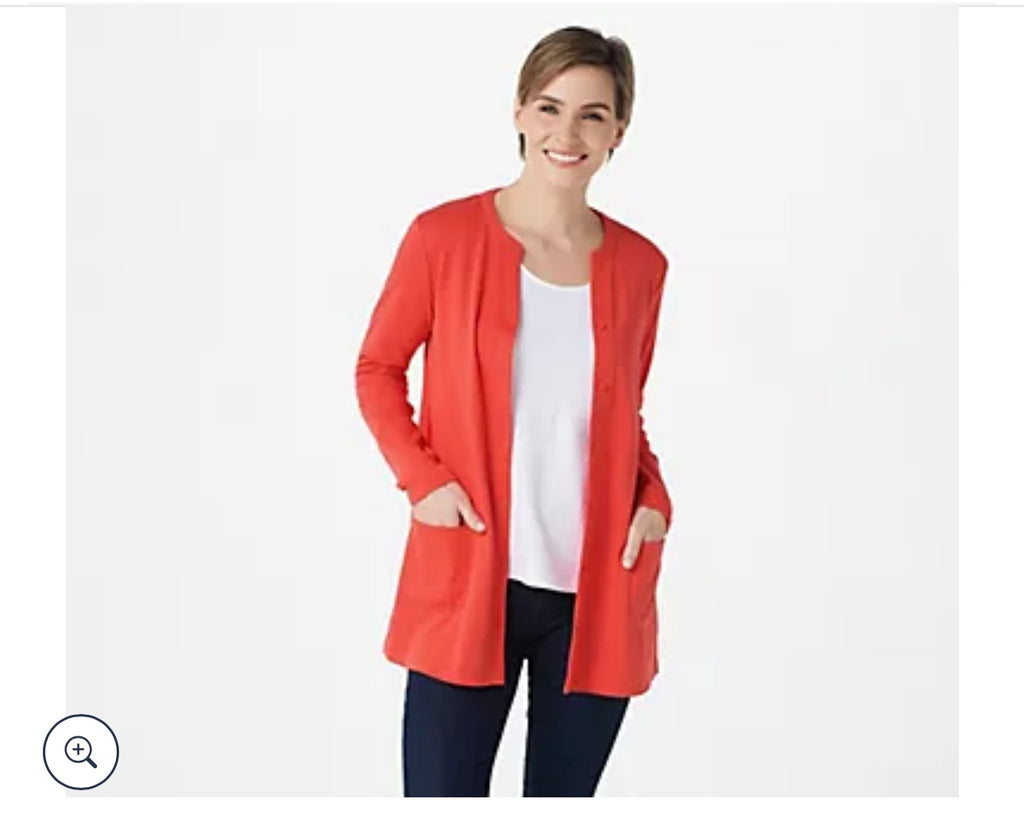 Isaac Mizrahi Live! Essentials Pima Cotton Button Front Cardigan. Size Medium