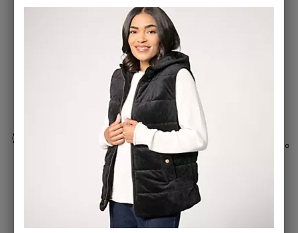 Susan Graver Weekend Lightly Quilted Knit Corduroy Hooded Vest