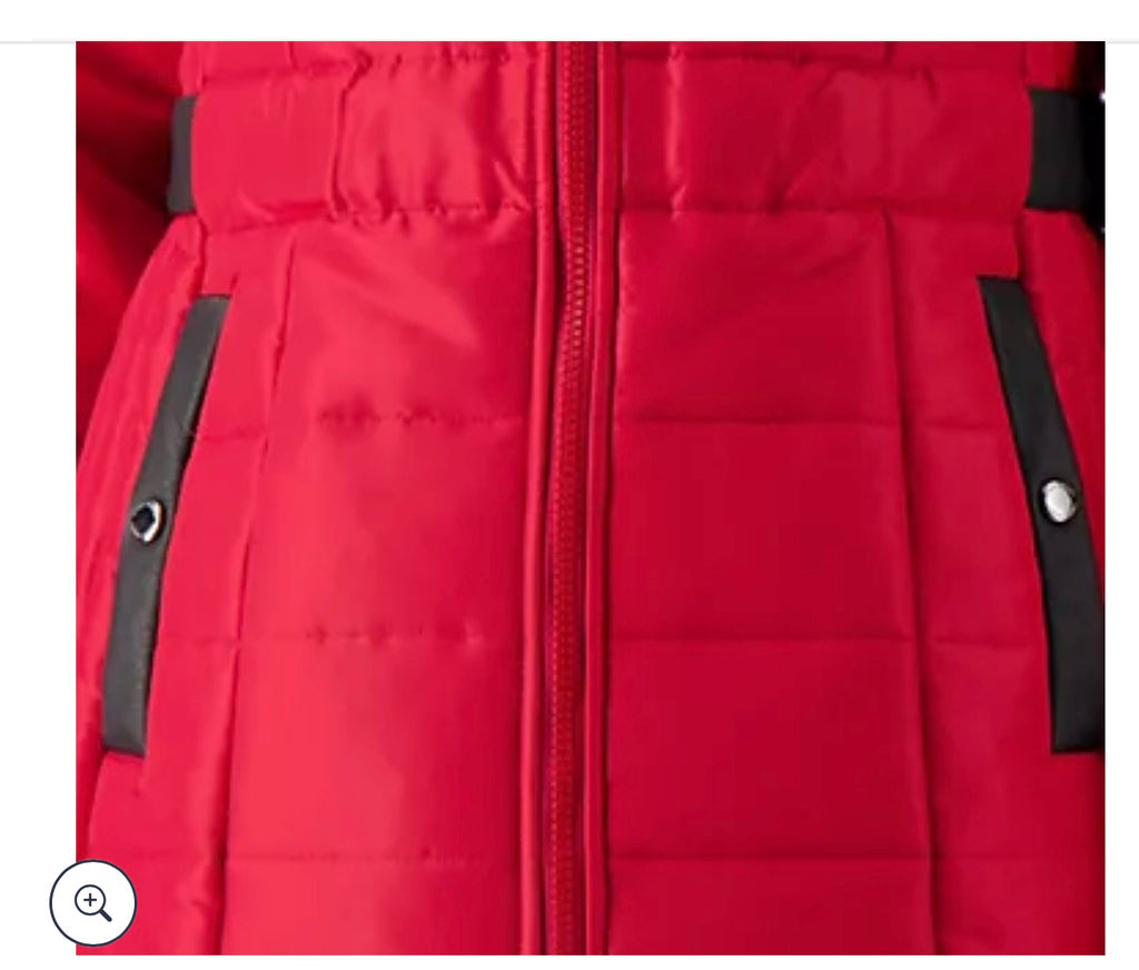 Susan Graver Water-Resistant Puffer Coat with Faux Leather Detail. Size Large