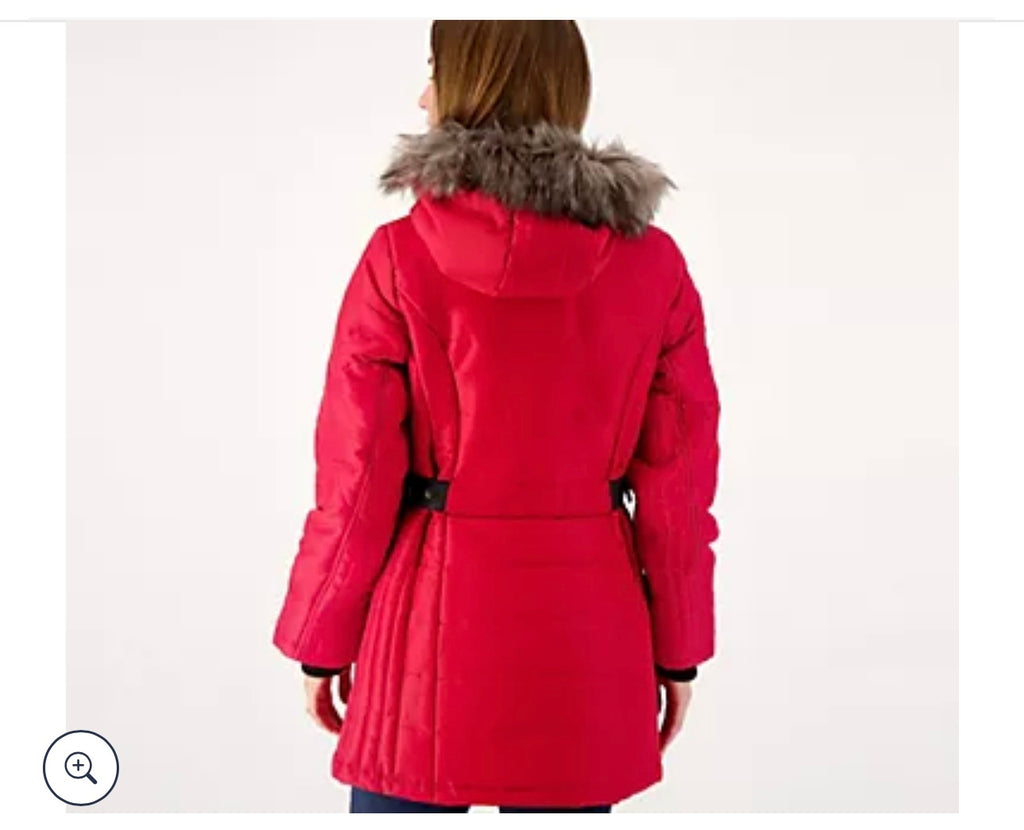 Susan Graver Water-Resistant Puffer Coat with Faux Leather Detail. Size 2XLarge