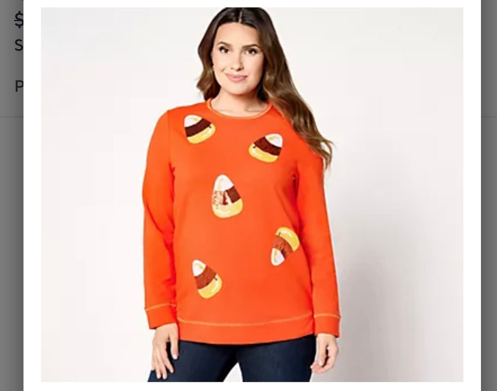 Quacker Factory Kisses of Autumn Sequin French Terry Top. Size Large