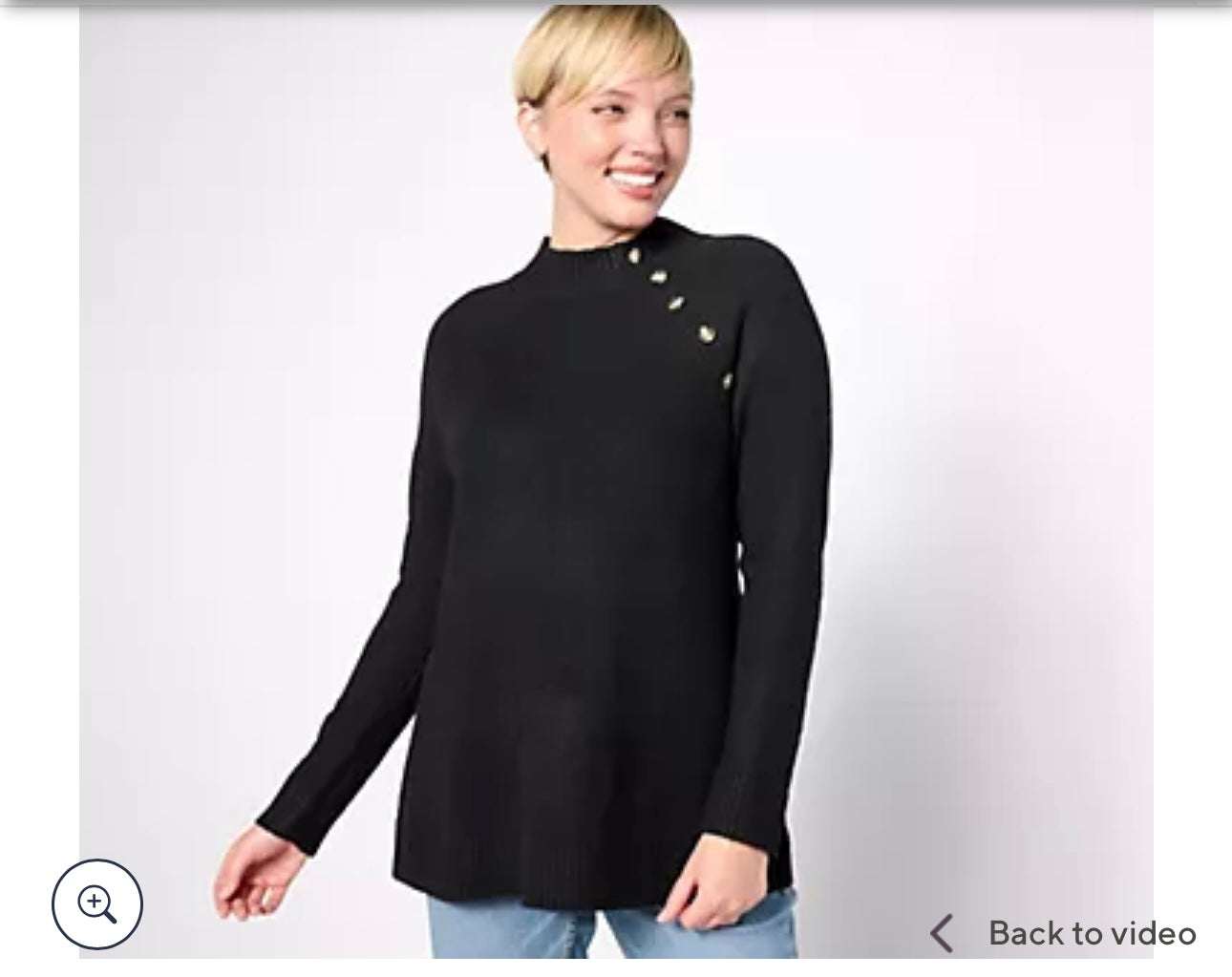 Denim & Co. Regular Tunic Sweater Pullover with Button Detail. Size medium