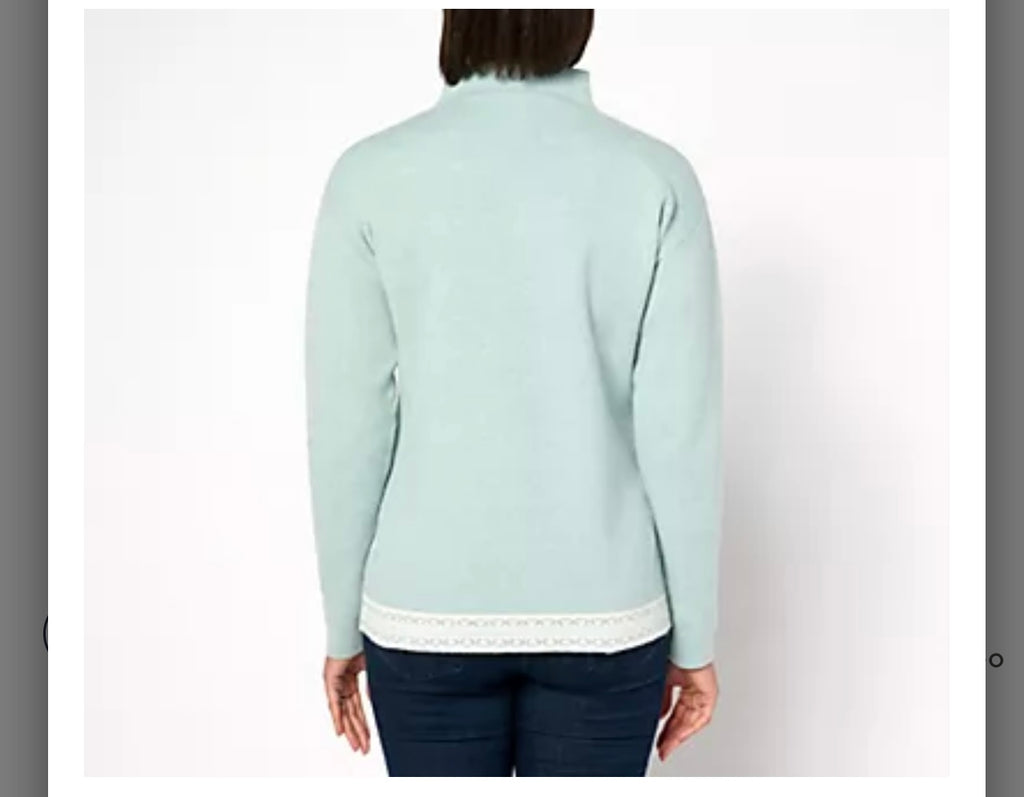 Denim & Co. Jacquard Funnel Neck Snowflake Sweater. Size Large