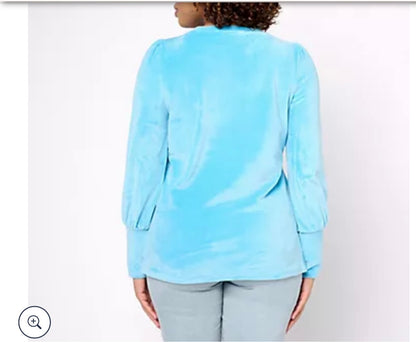 Belle by Kim Gravel Velour Top_with Ruched Shoulder and Long Cuff. Size Large