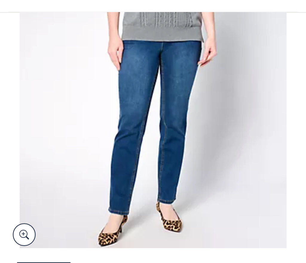 Isaac Mizrahi Live! Regular True Denim Indigo Pull On Straight Jeans. Aged Indigo/ Regular 10