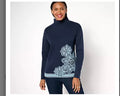 Denim & Co. Jacquard Funnel Neck Snowflake Sweater. Size Large