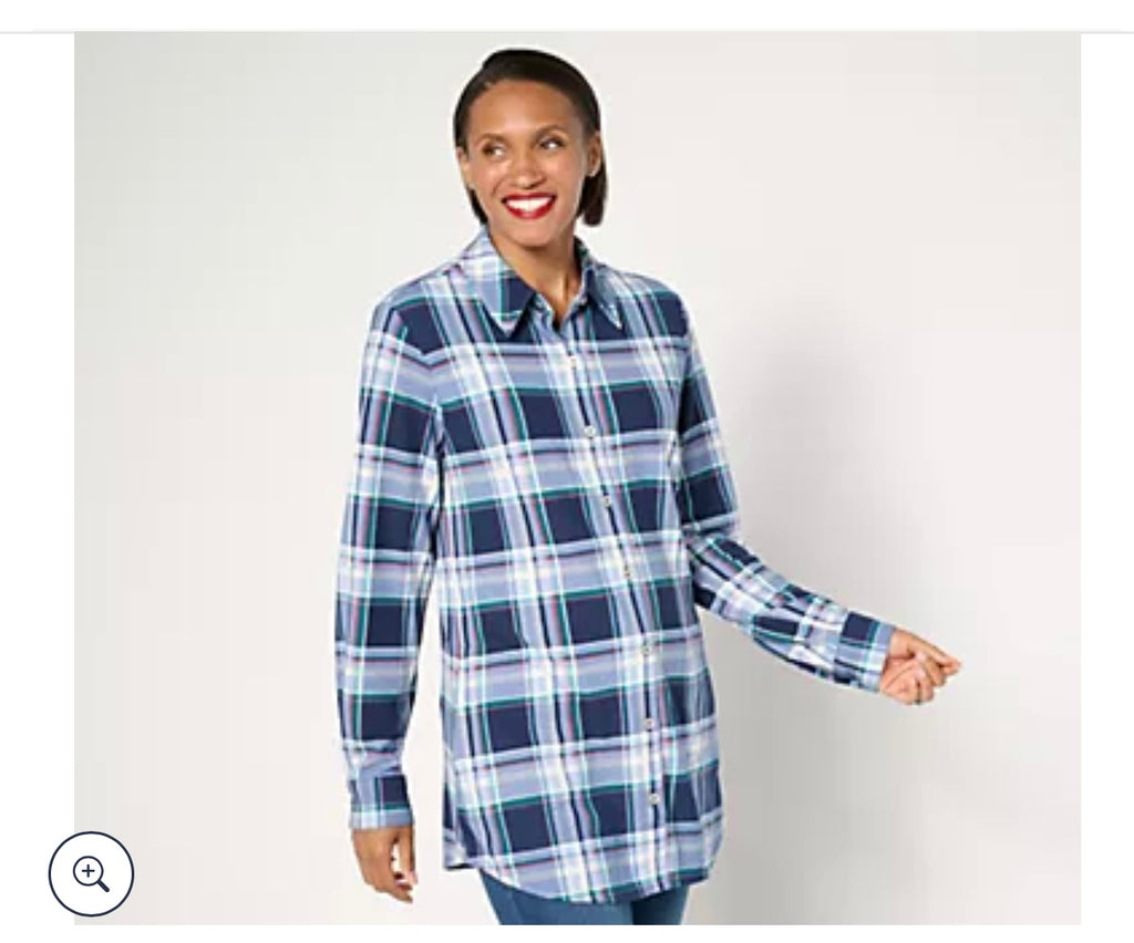 Denim & Co. Regular Heavenly Jersey Button Front Tunic. Size Medium