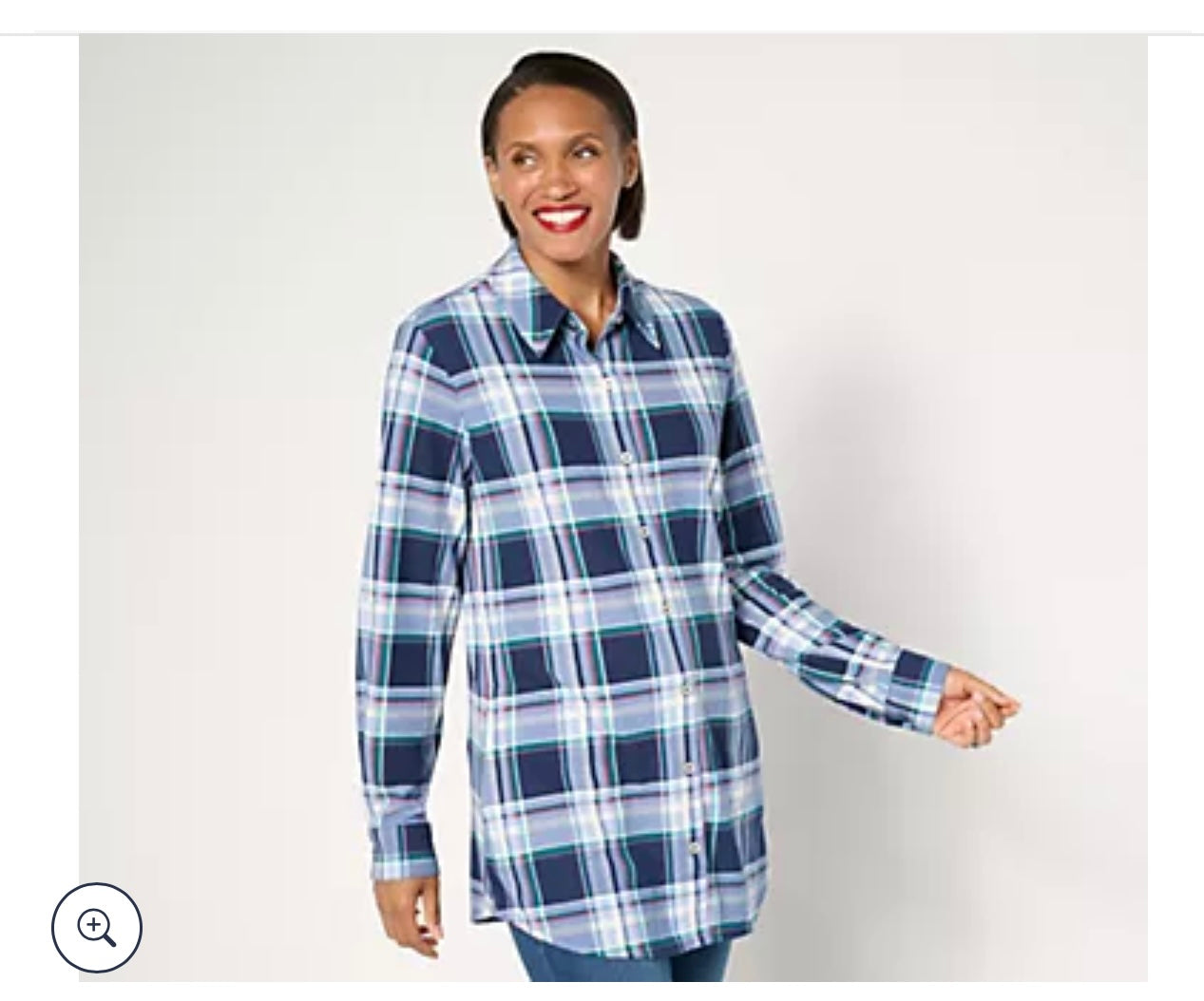 Denim & Co. Regular Heavenly Jersey Button Front Tunic. Size Medium