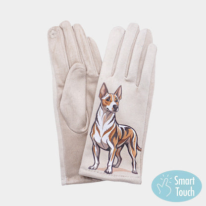Illustrated Dog Printed Smart Touch Gloves