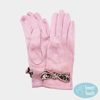 Leopard Pattern Bow Accent Smart Touch Gloves