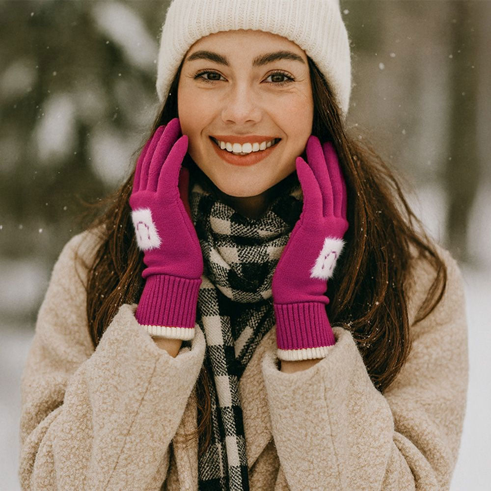 Square Smile Face Patch Contrast Trim Smart Touch Gloves