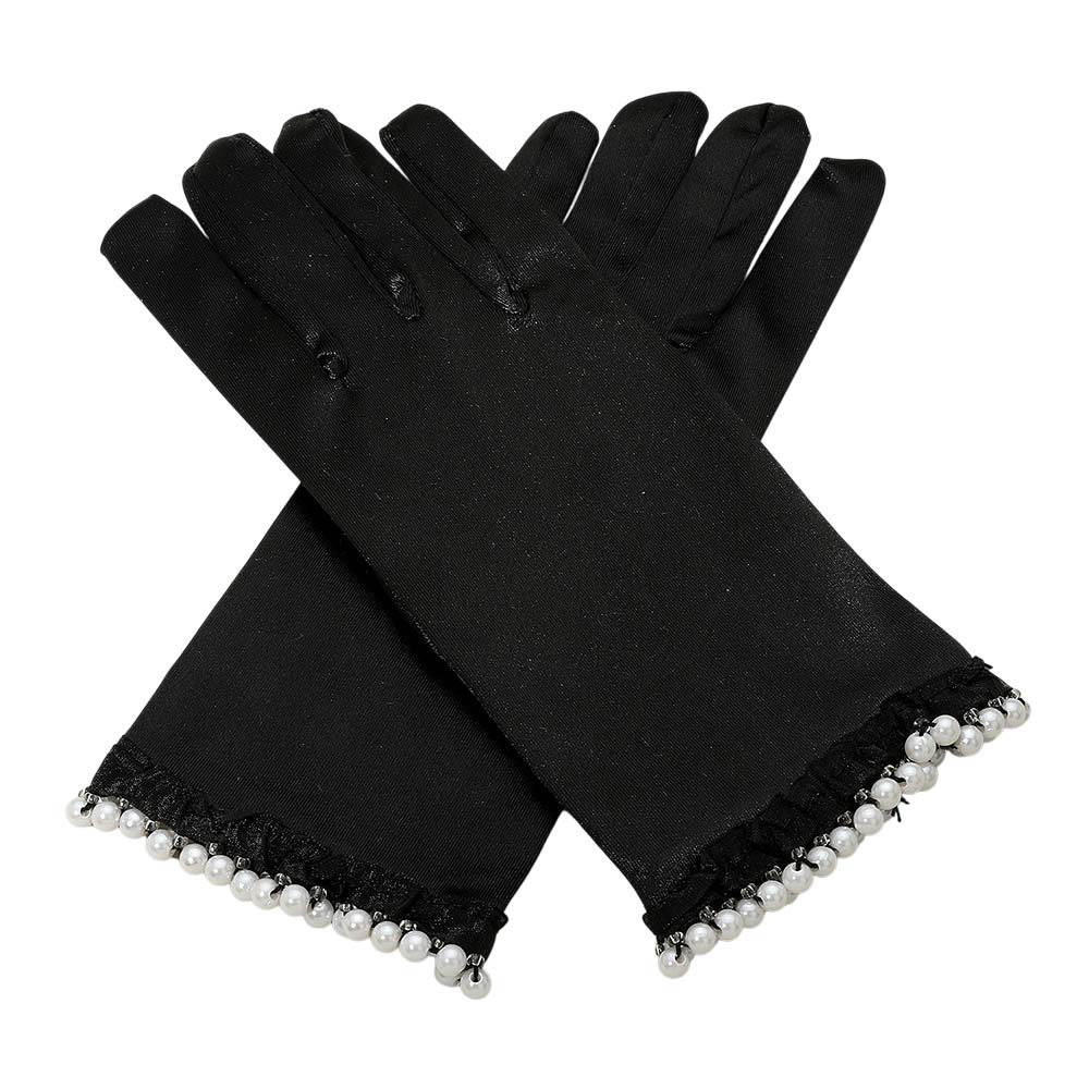 Dressy Satin Feel Pearl Trim Gloves