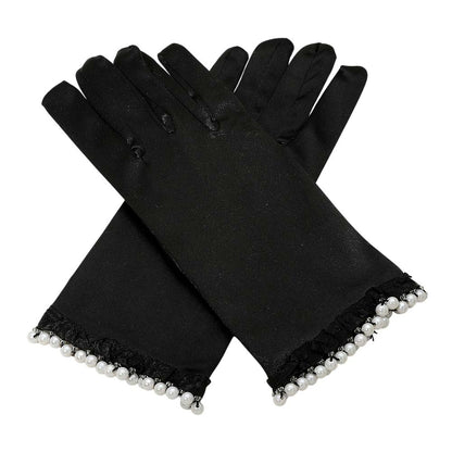 Dressy Satin Feel Pearl Trim Gloves