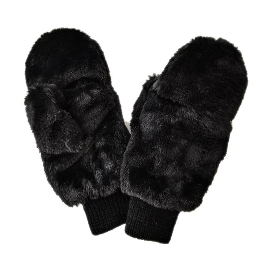 Solid Faux Fur Open Up Mitten Gloves
