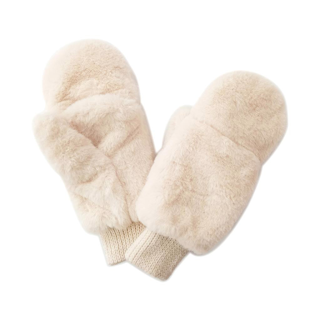 Solid Faux Fur Open Up Mitten Gloves