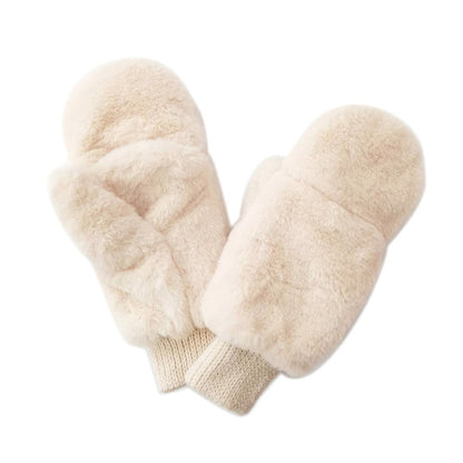 Solid Faux Fur Open Up Mitten Gloves