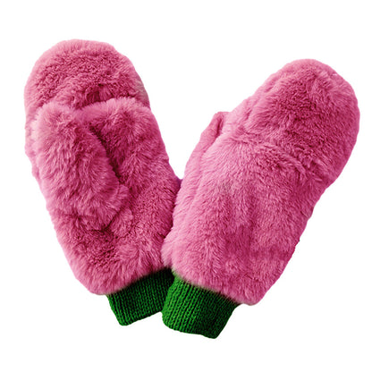 Solid Faux Fur Open Up Mitten Gloves